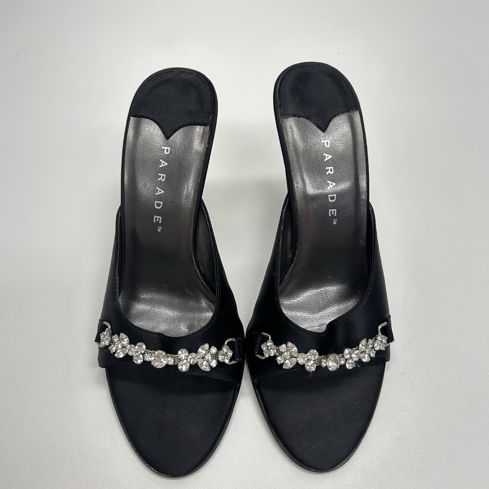 Vintage Parade Y2K Black Rhinestone Stiletto Mule Heels Party Cocktail Size 6 - Picture 5 of 14